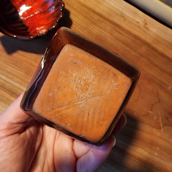 Mini Vase - Orange/Red Drip Glaze Made in Canada Pottery - Picture 3 of 5